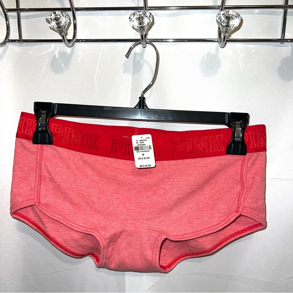 Victoria’s Secret PINK Logo Waistband Red Ribbed Knit Low Rise Boyshort Panties